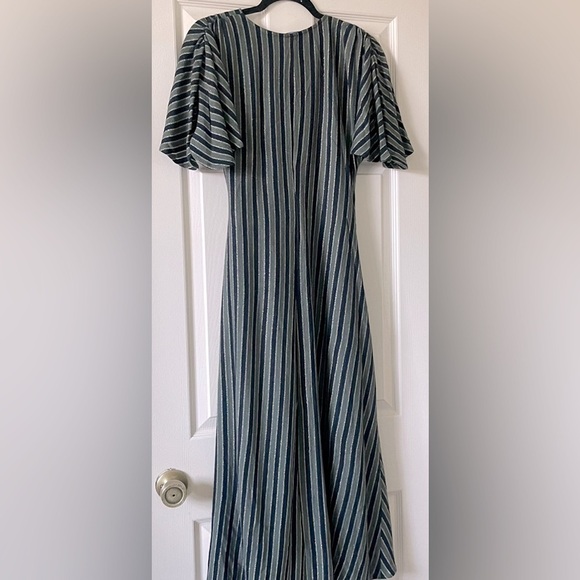Anthropologie Wrap Asymmetrical Dress Stripe Sparkle Fairy Flutter Sleeve Size S - Picture 3 of 15